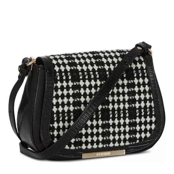 NWT Brahmin Small Nadine Classic Lady Tweed Leather Crossbody Bag Black White - Picture 1 of 13